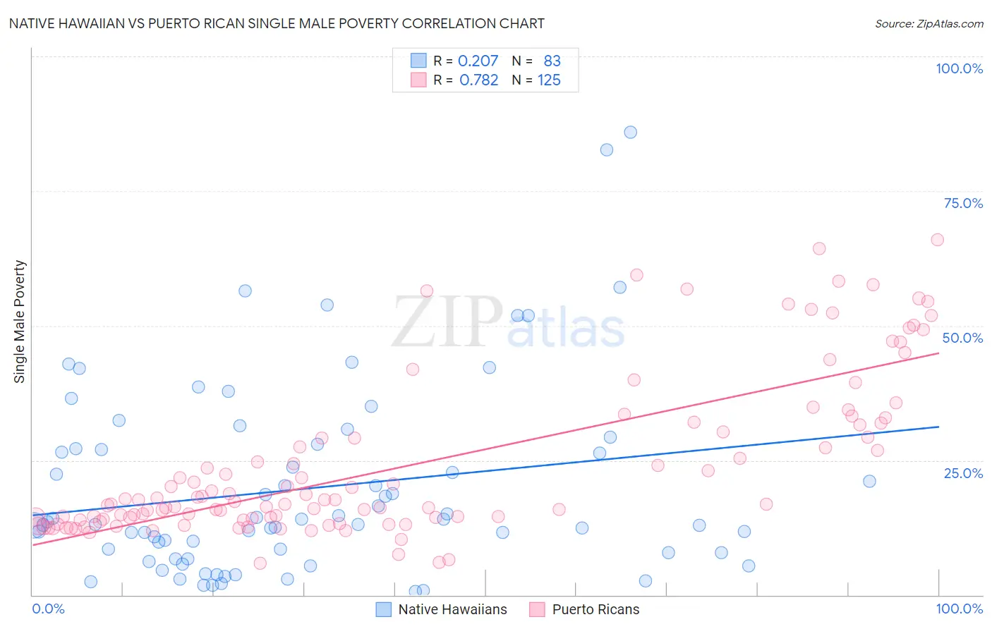 Native Hawaiian vs Puerto Rican Single Male Poverty