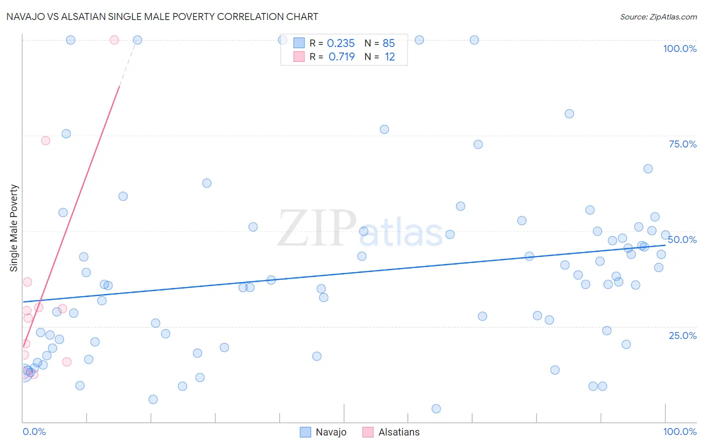 Navajo vs Alsatian Single Male Poverty