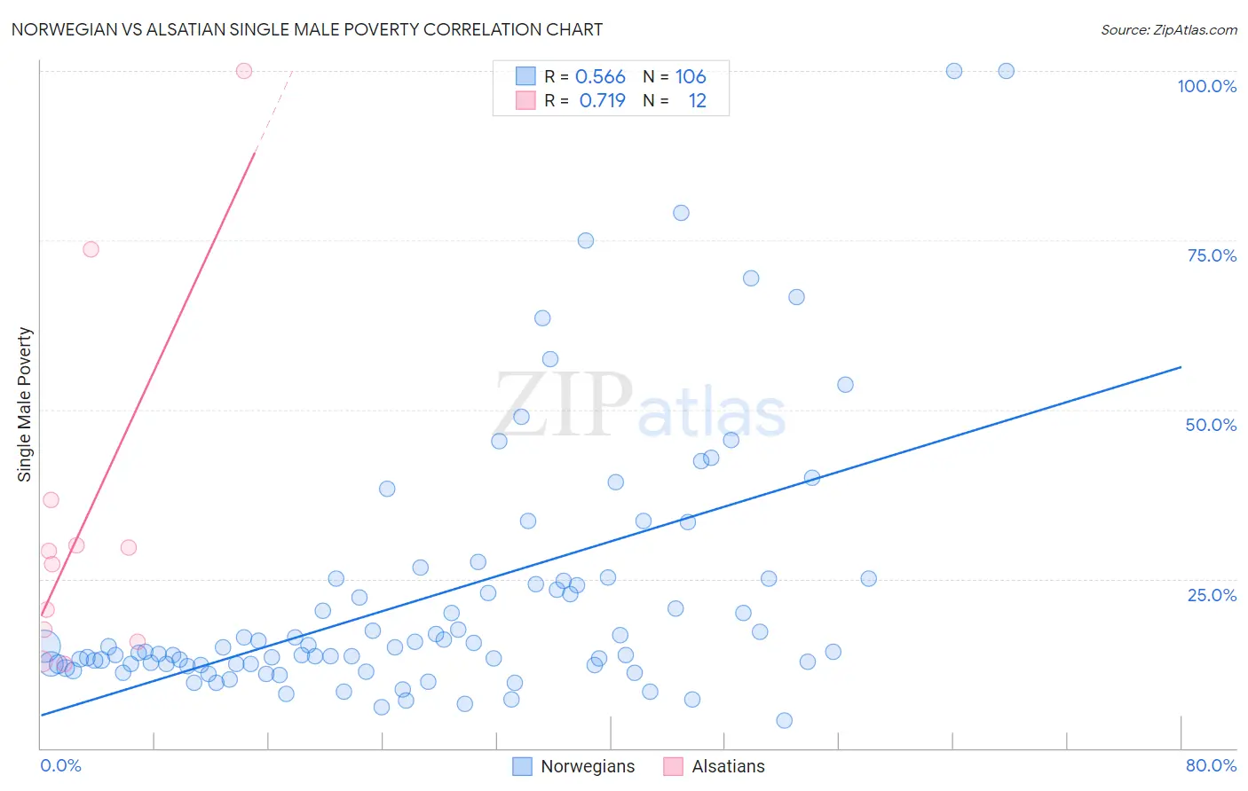 Norwegian vs Alsatian Single Male Poverty
