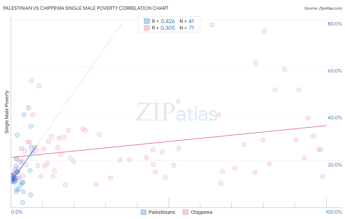 Palestinian vs Chippewa Single Male Poverty