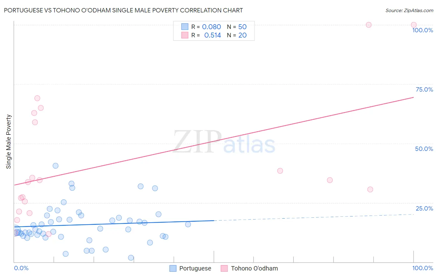 Portuguese vs Tohono O'odham Single Male Poverty