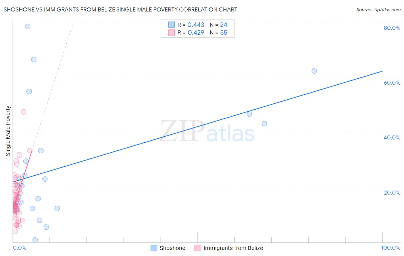 Shoshone vs Immigrants from Belize Single Male Poverty