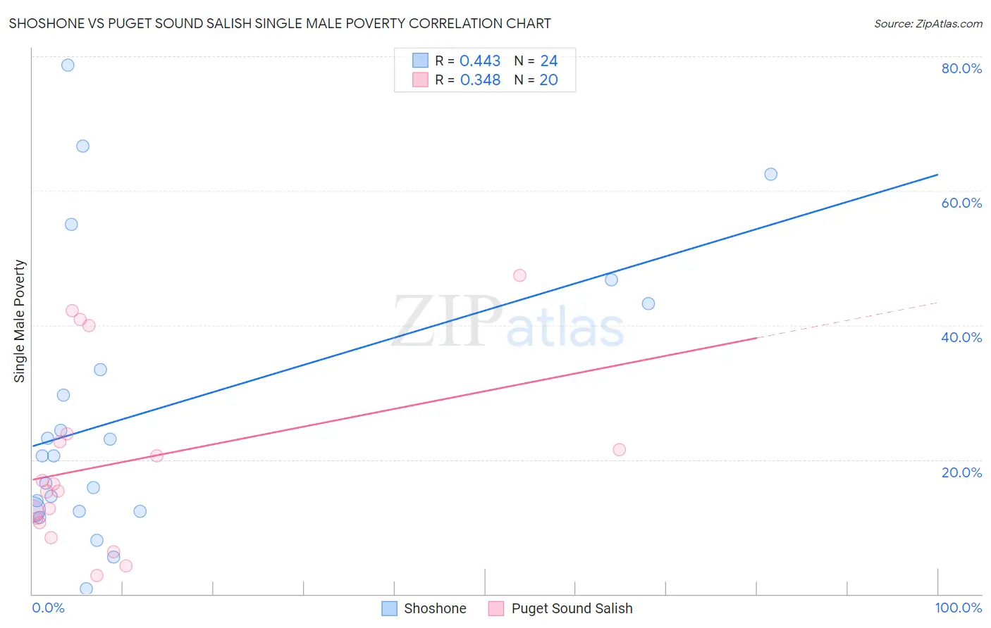 Shoshone vs Puget Sound Salish Single Male Poverty