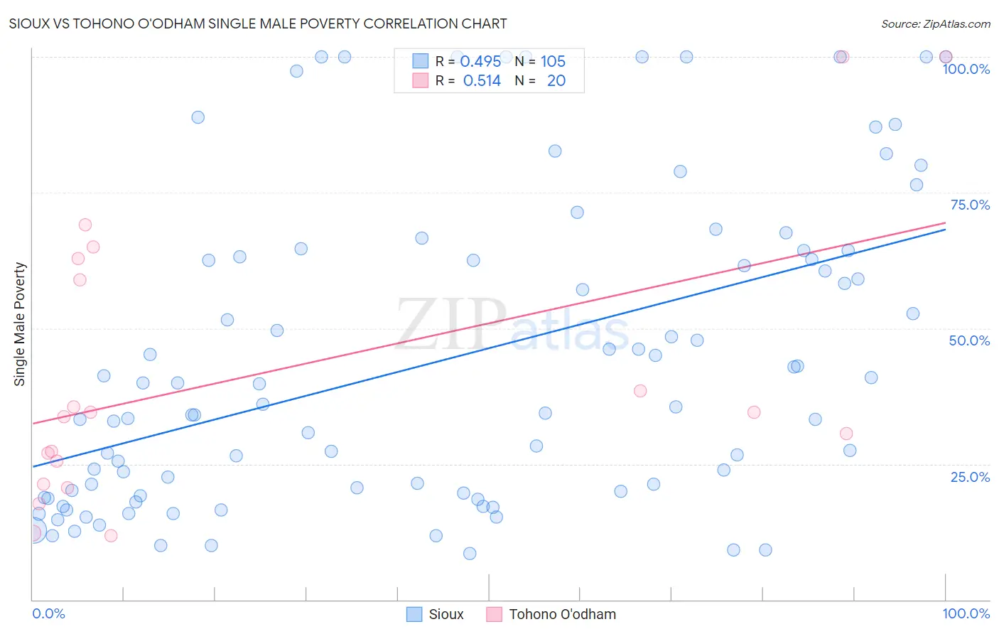 Sioux vs Tohono O'odham Single Male Poverty