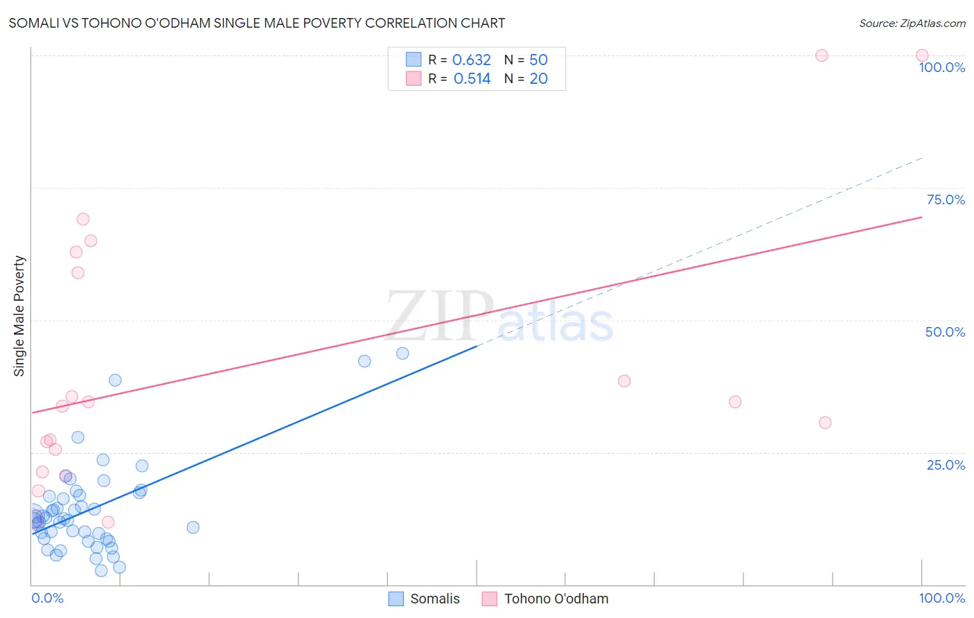 Somali vs Tohono O'odham Single Male Poverty