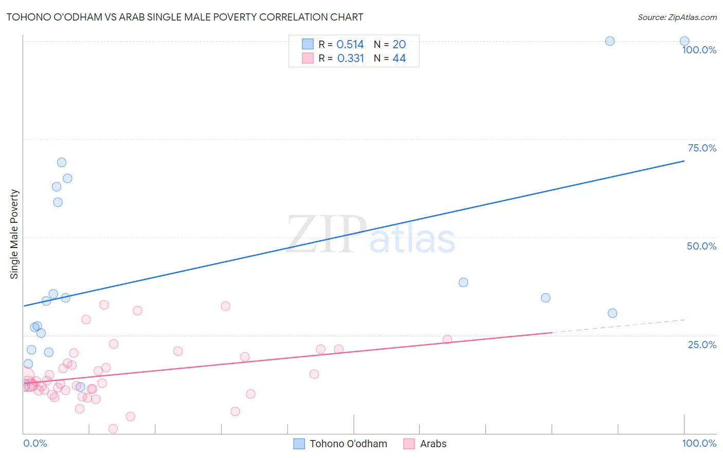 Tohono O'odham vs Arab Single Male Poverty