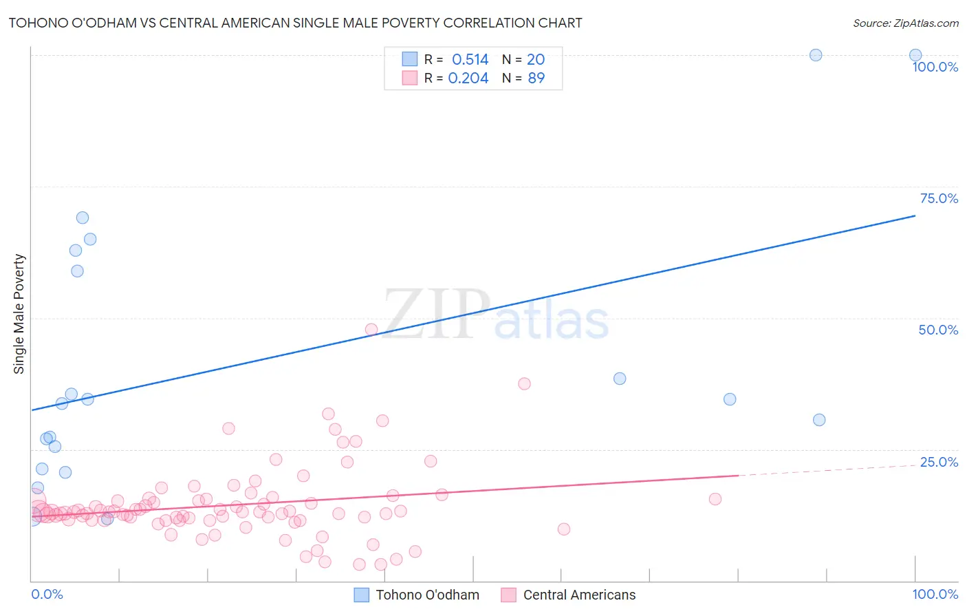 Tohono O'odham vs Central American Single Male Poverty