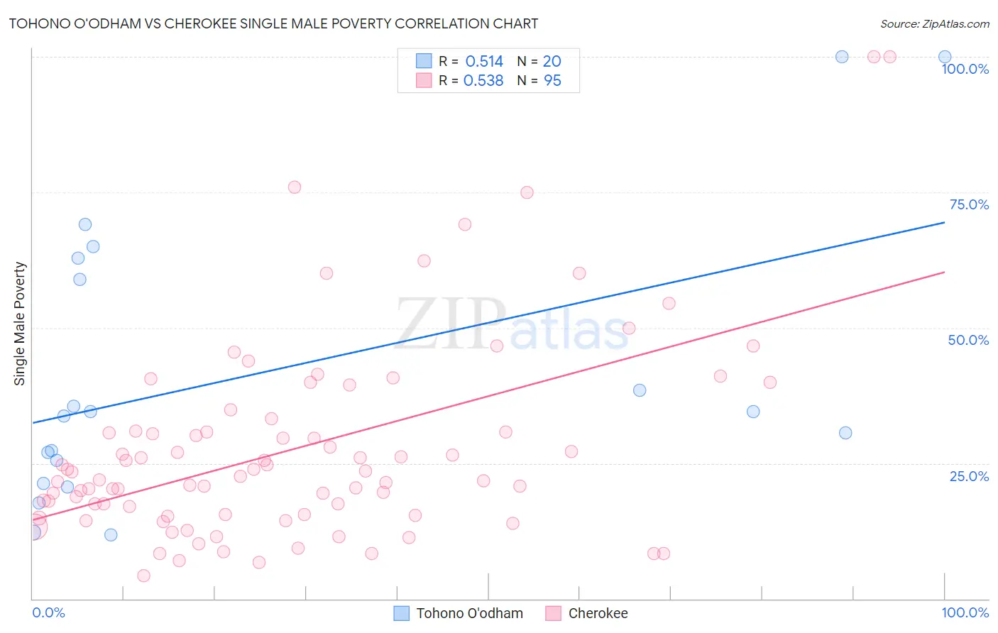 Tohono O'odham vs Cherokee Single Male Poverty