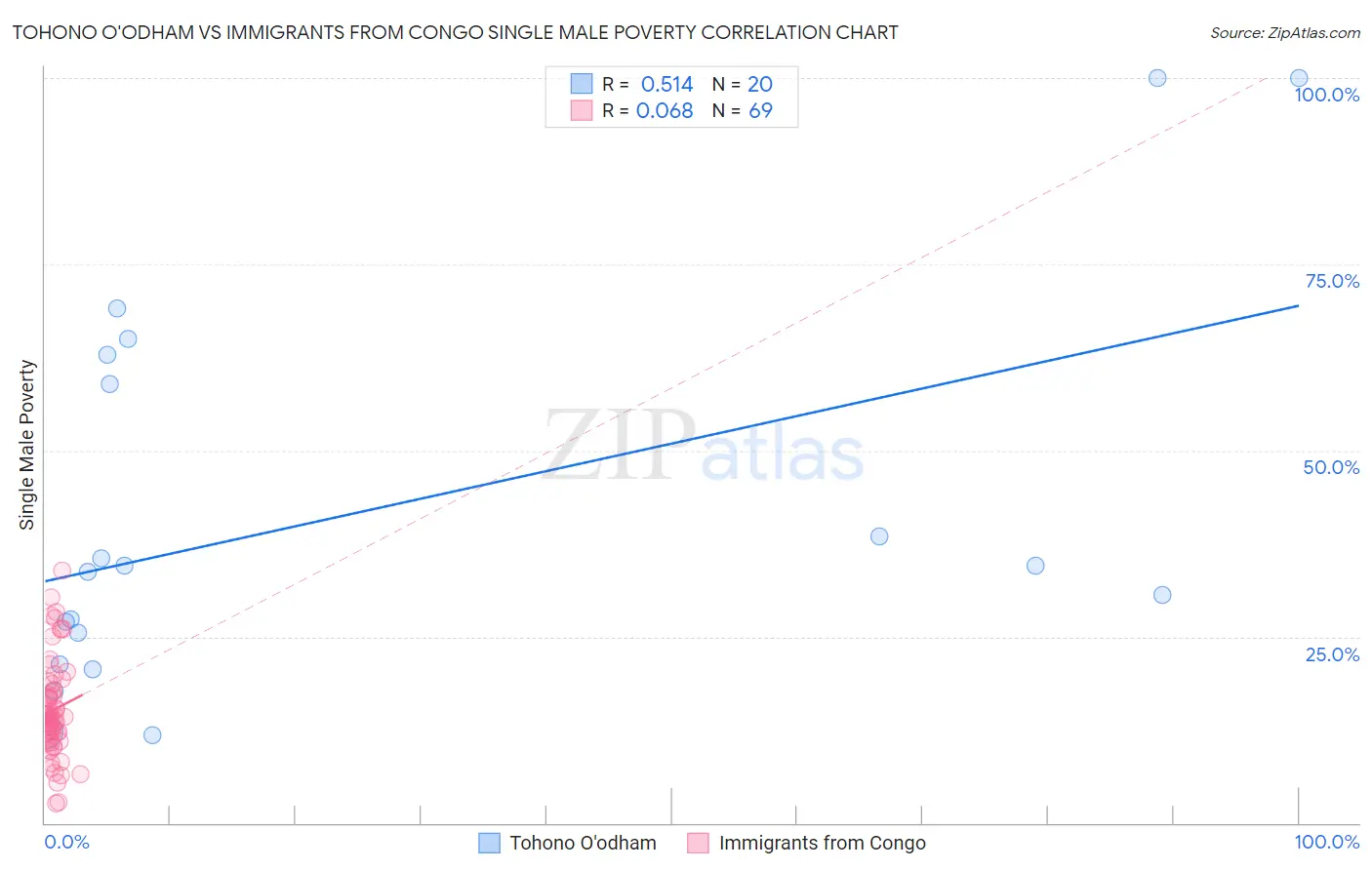 Tohono O'odham vs Immigrants from Congo Single Male Poverty
