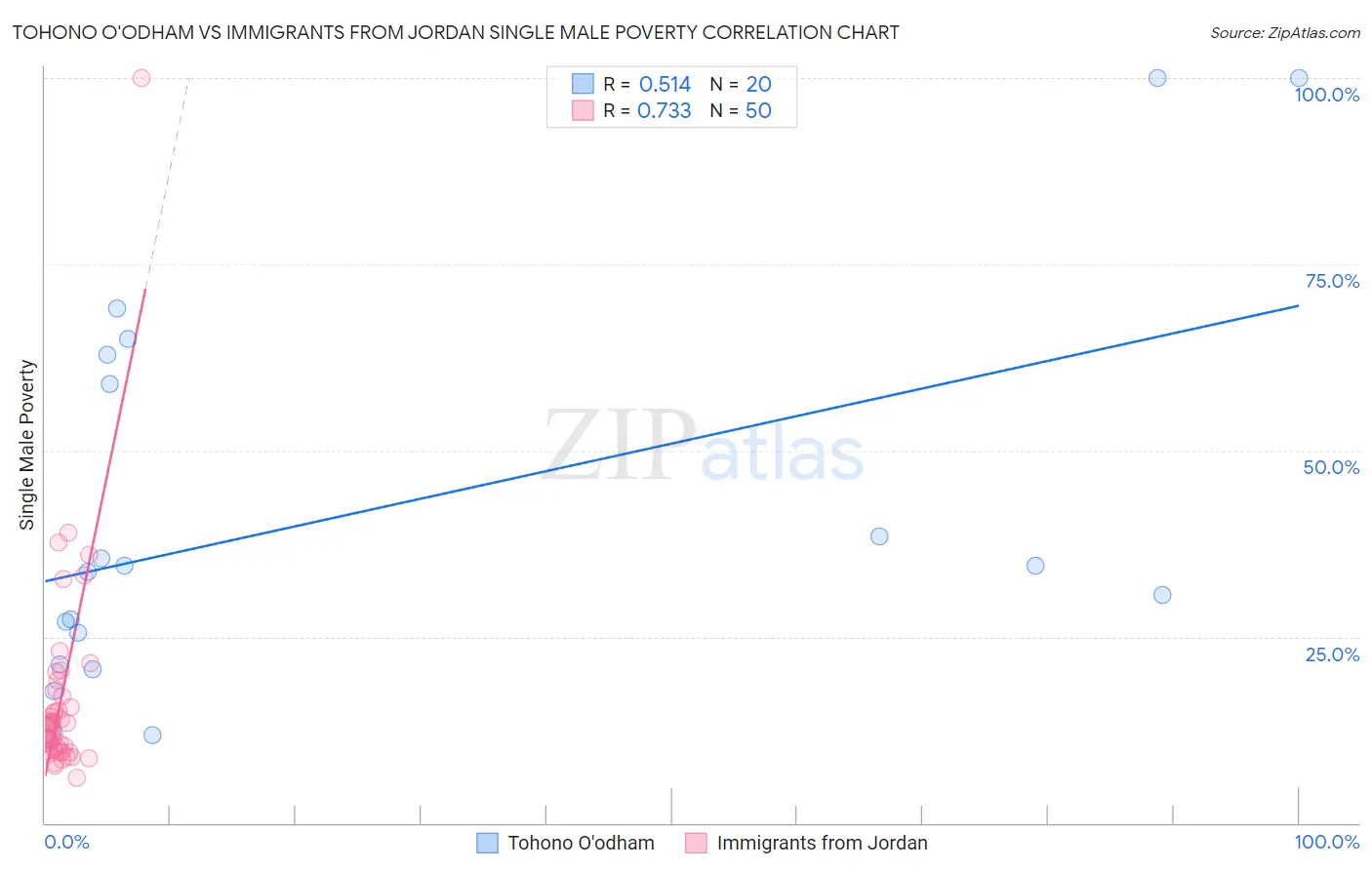 Tohono O'odham vs Immigrants from Jordan Single Male Poverty