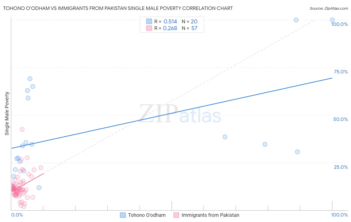 Tohono O'odham vs Immigrants from Pakistan Single Male Poverty