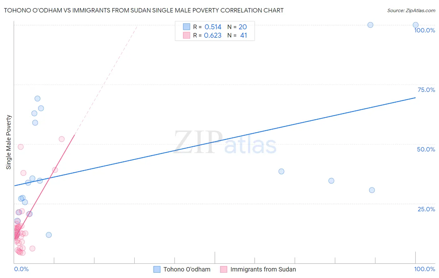 Tohono O'odham vs Immigrants from Sudan Single Male Poverty