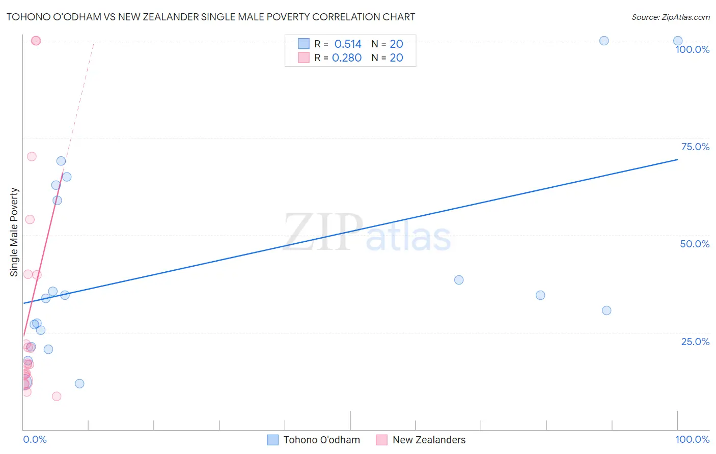 Tohono O'odham vs New Zealander Single Male Poverty