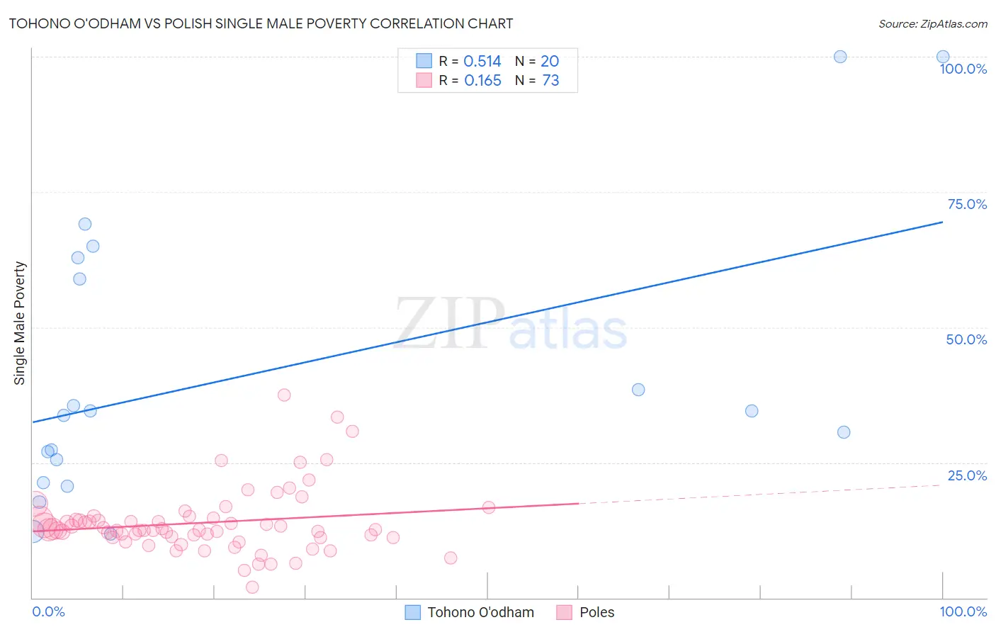 Tohono O'odham vs Polish Single Male Poverty