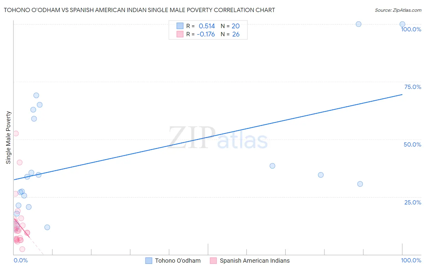 Tohono O'odham vs Spanish American Indian Single Male Poverty