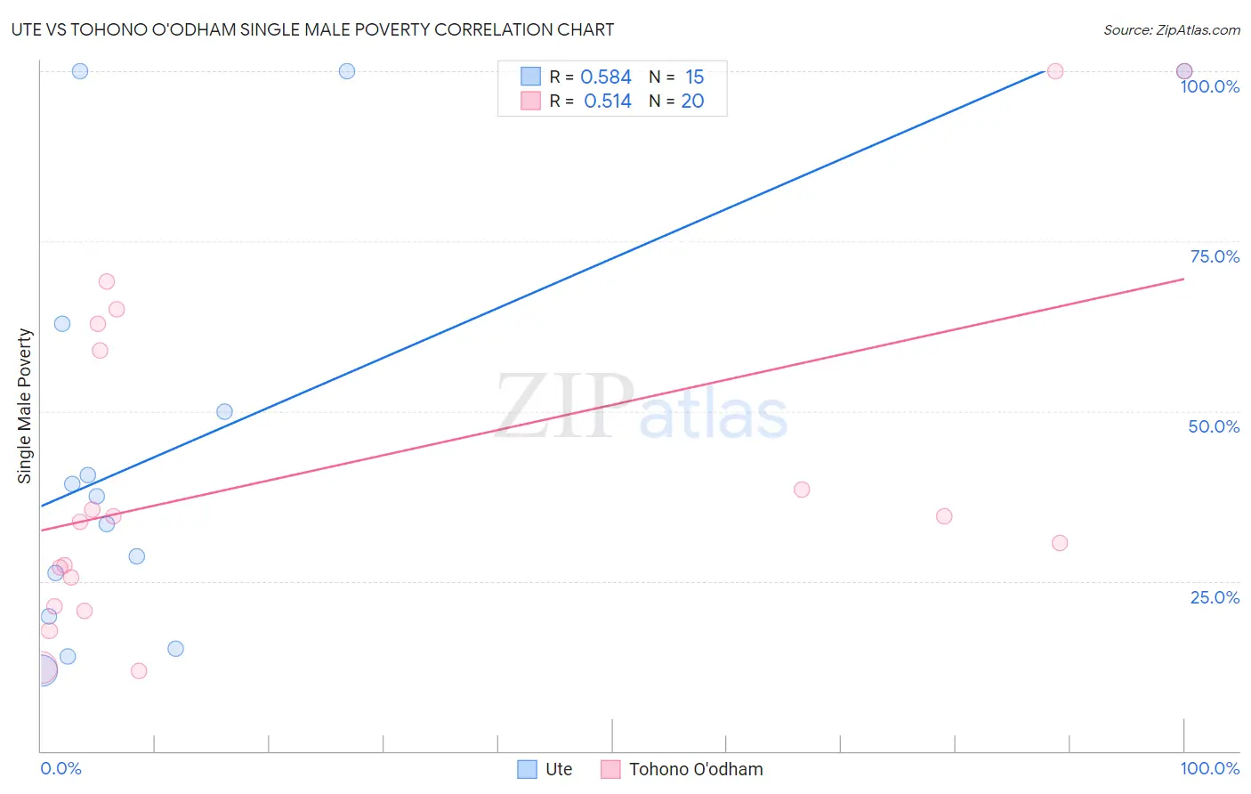 Ute vs Tohono O'odham Single Male Poverty