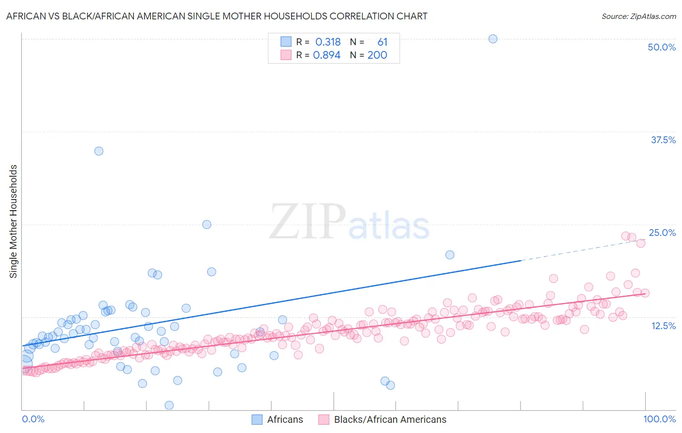 African vs Black/African American Single Mother Households