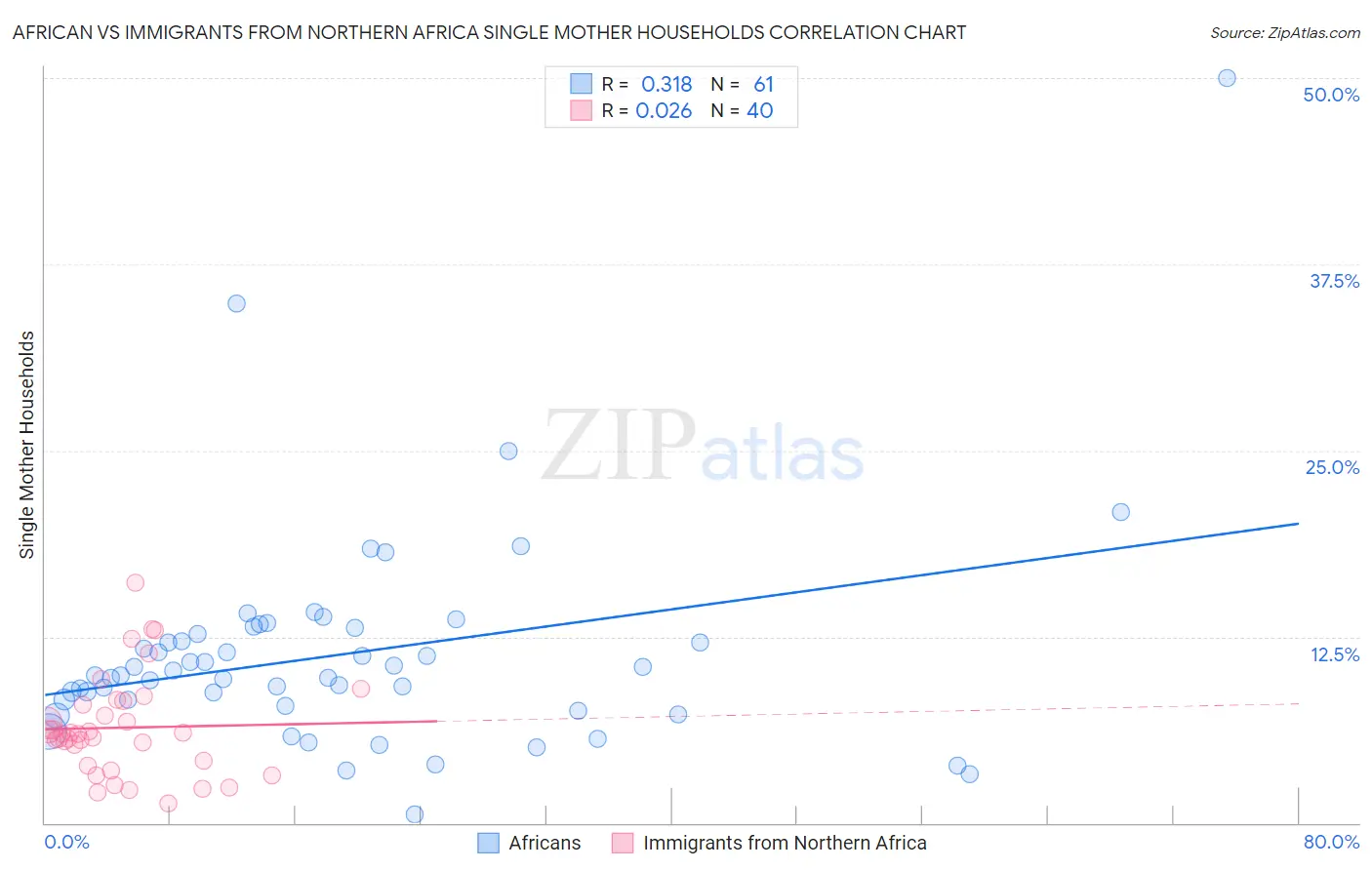 African vs Immigrants from Northern Africa Single Mother Households