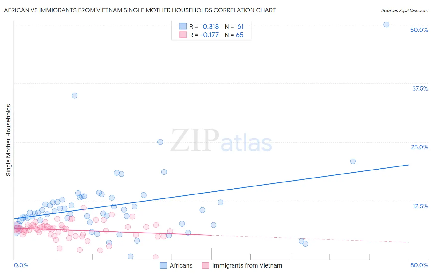 African vs Immigrants from Vietnam Single Mother Households