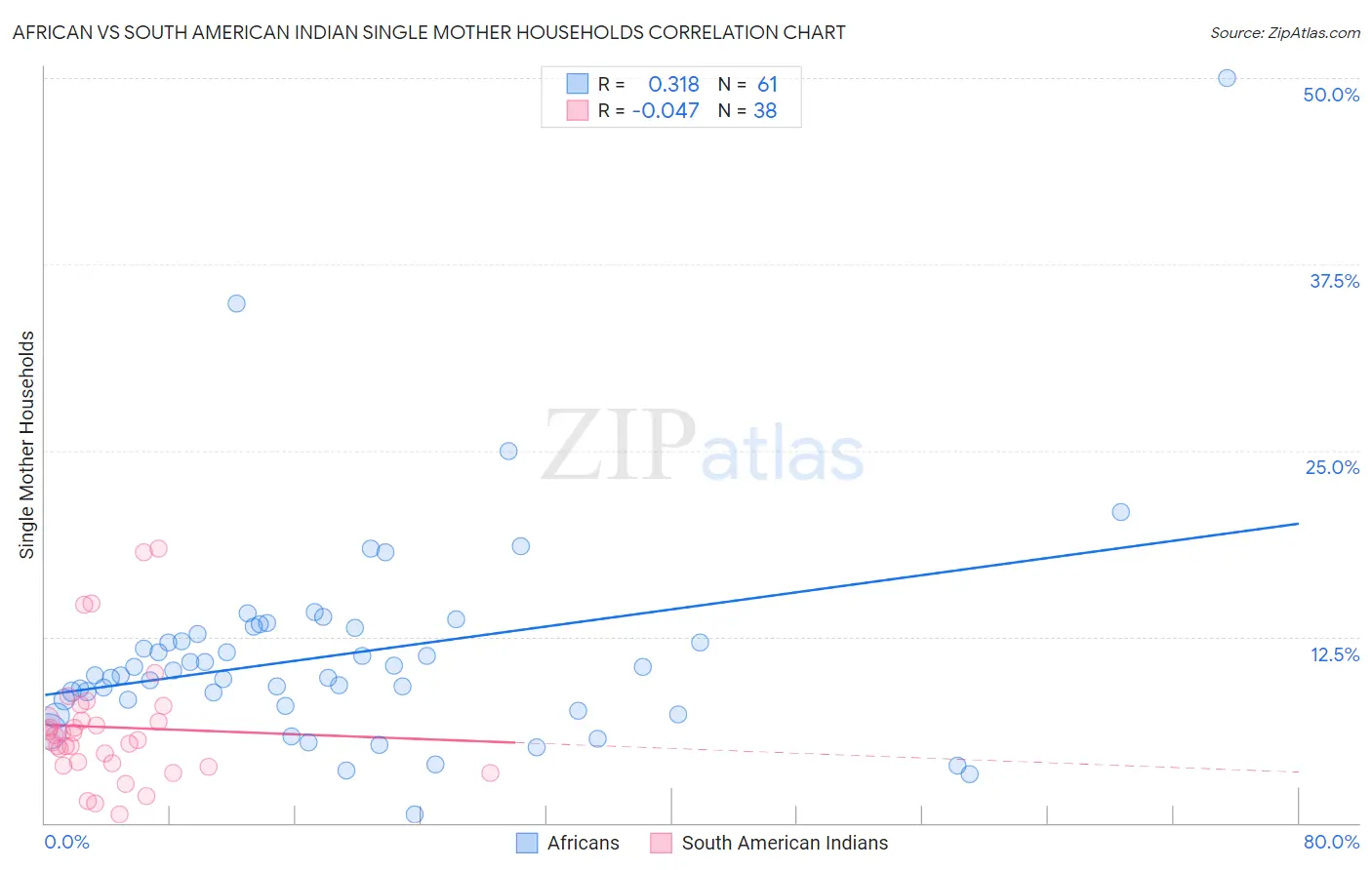 African vs South American Indian Single Mother Households