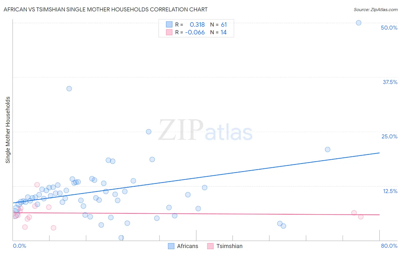 African vs Tsimshian Single Mother Households