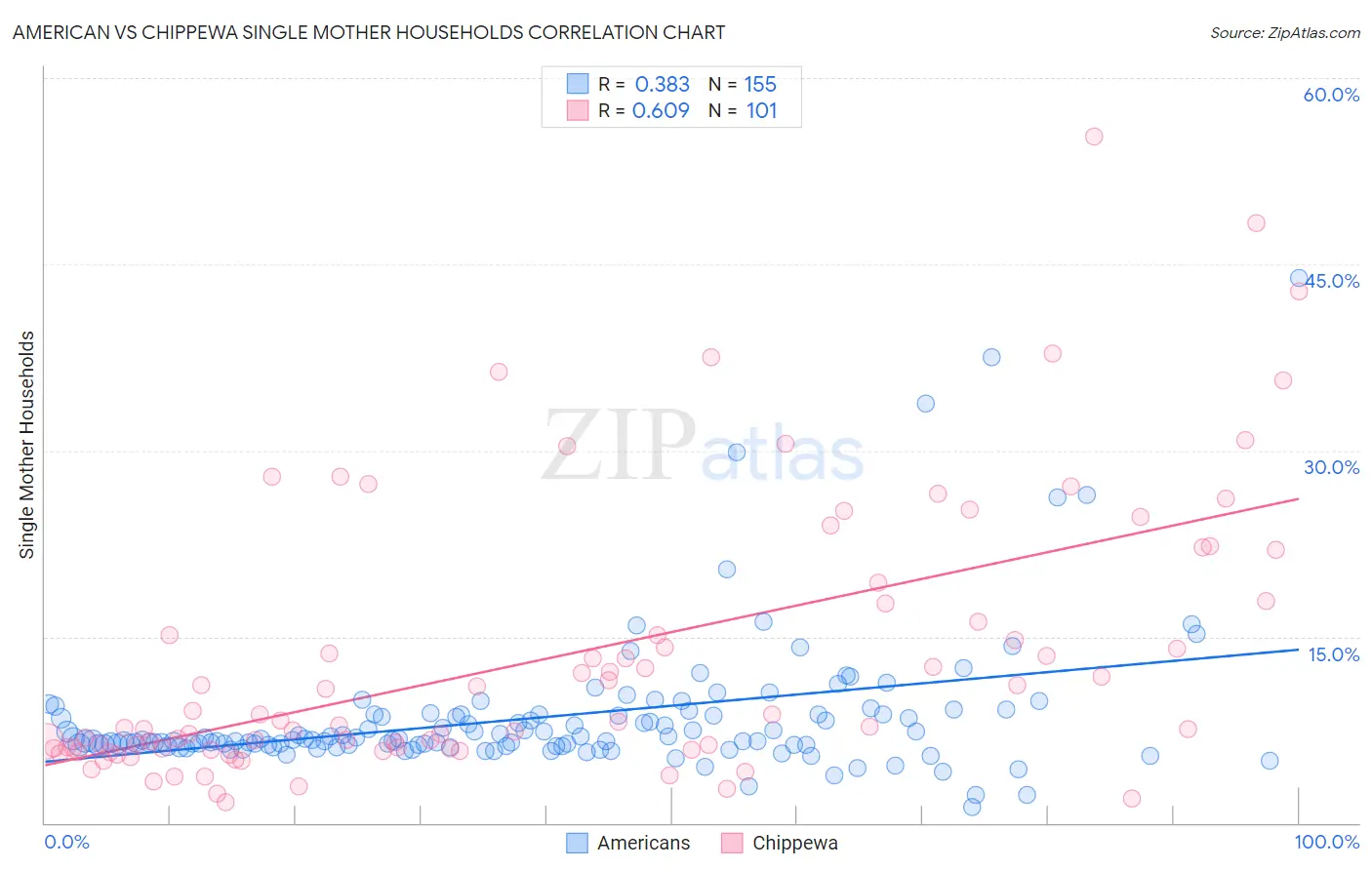 American vs Chippewa Single Mother Households
