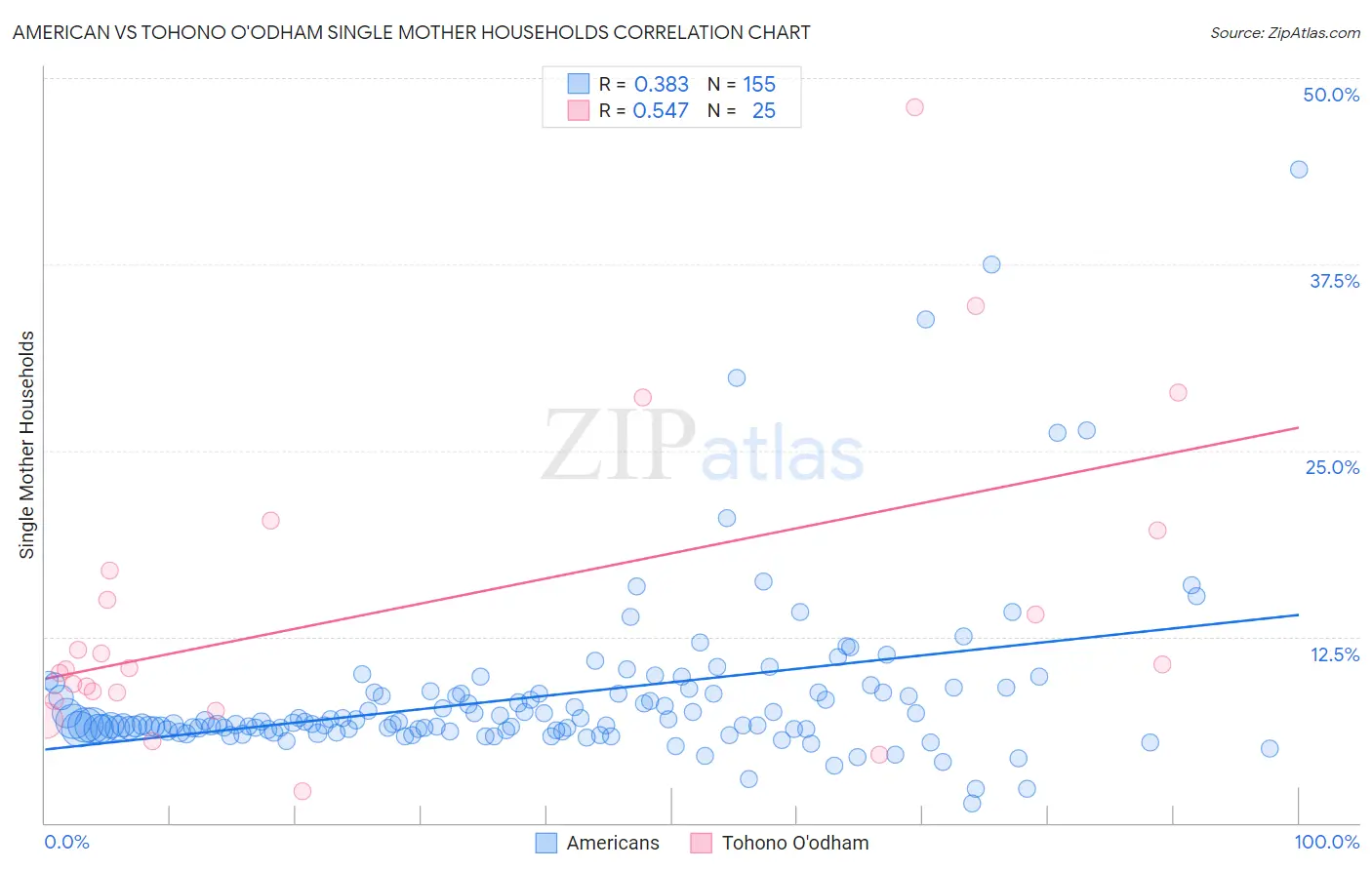 American vs Tohono O'odham Single Mother Households