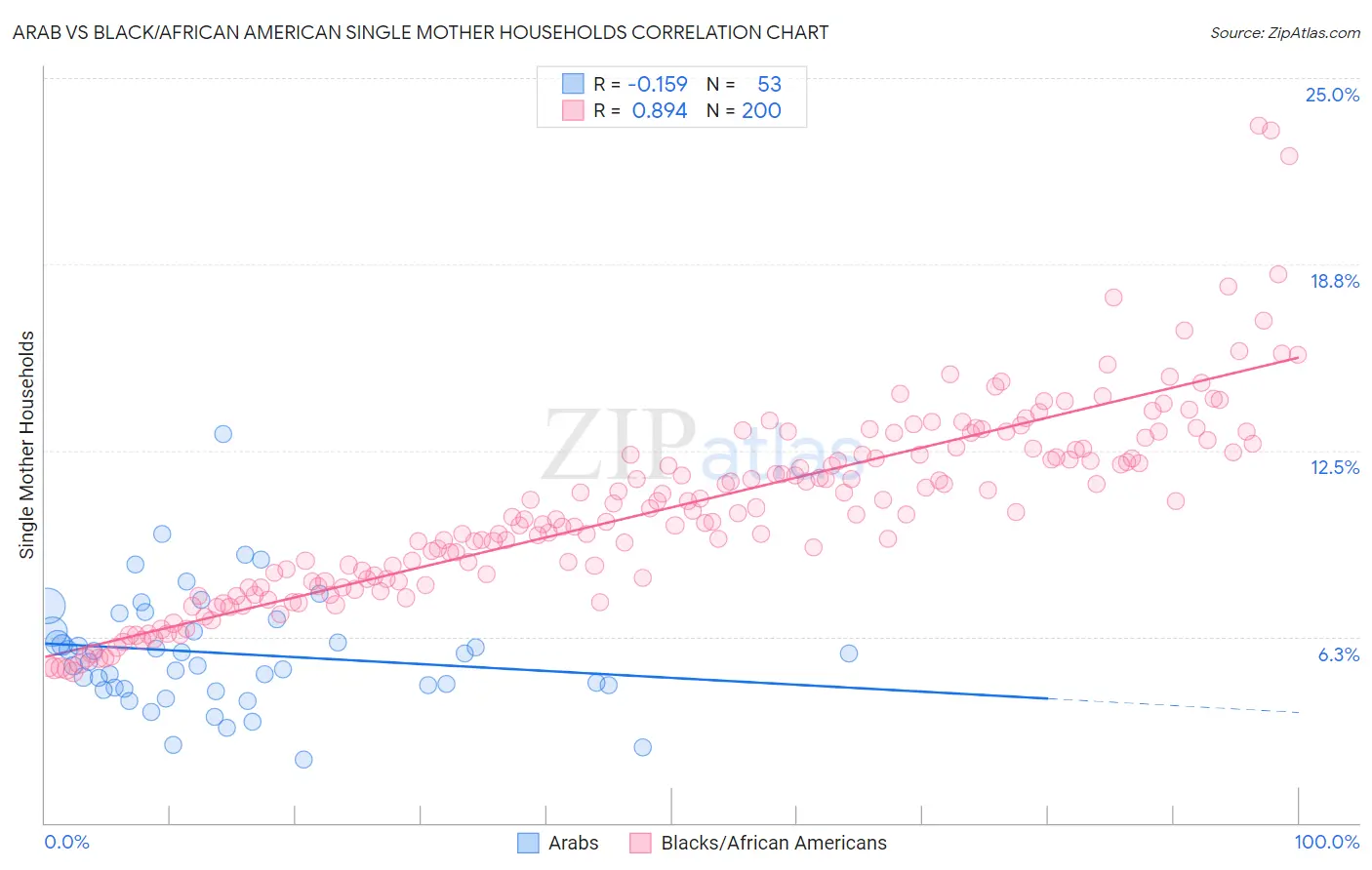 Arab vs Black/African American Single Mother Households