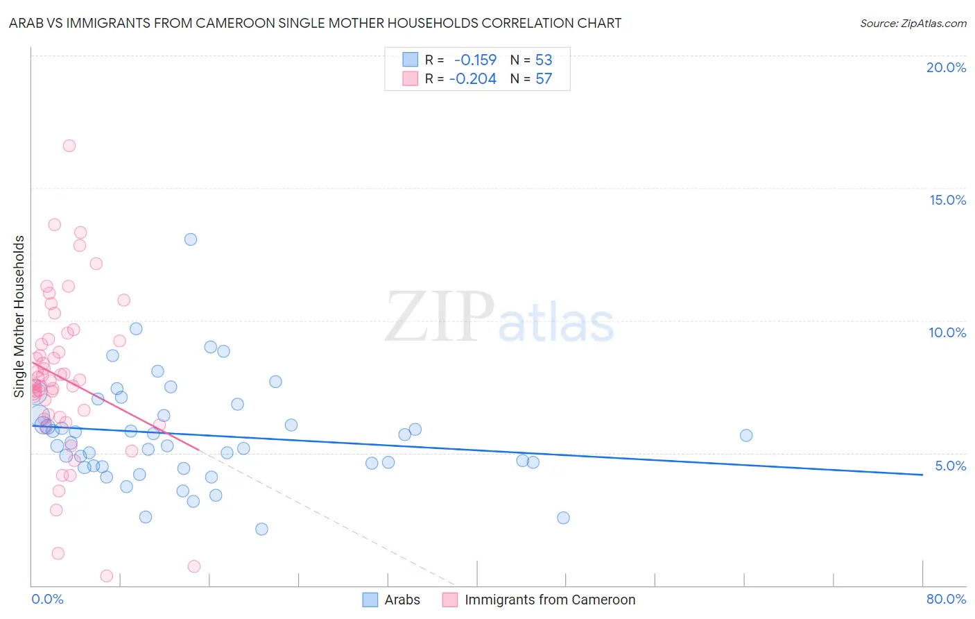 Arab vs Immigrants from Cameroon Single Mother Households