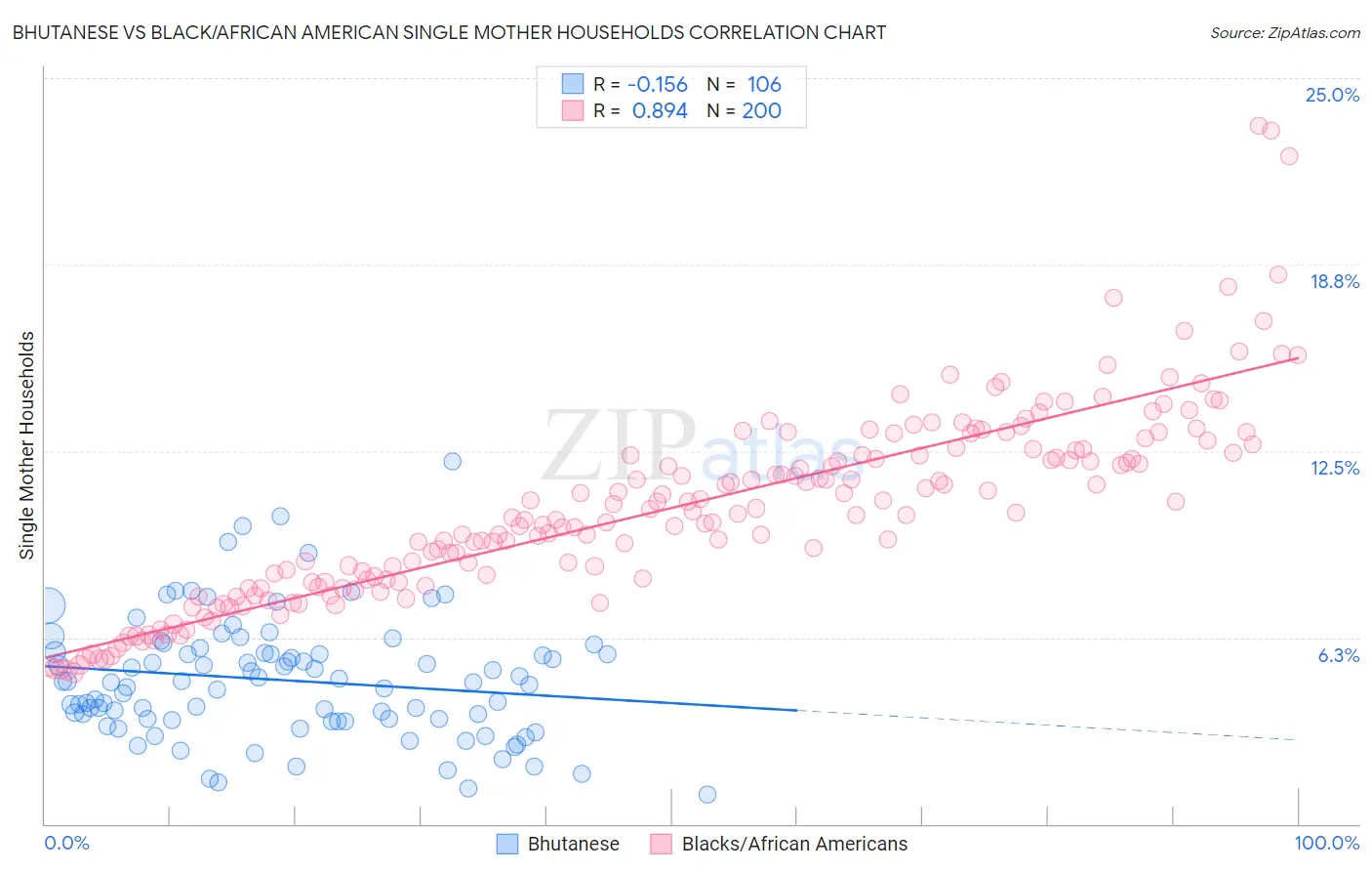 Bhutanese vs Black/African American Single Mother Households