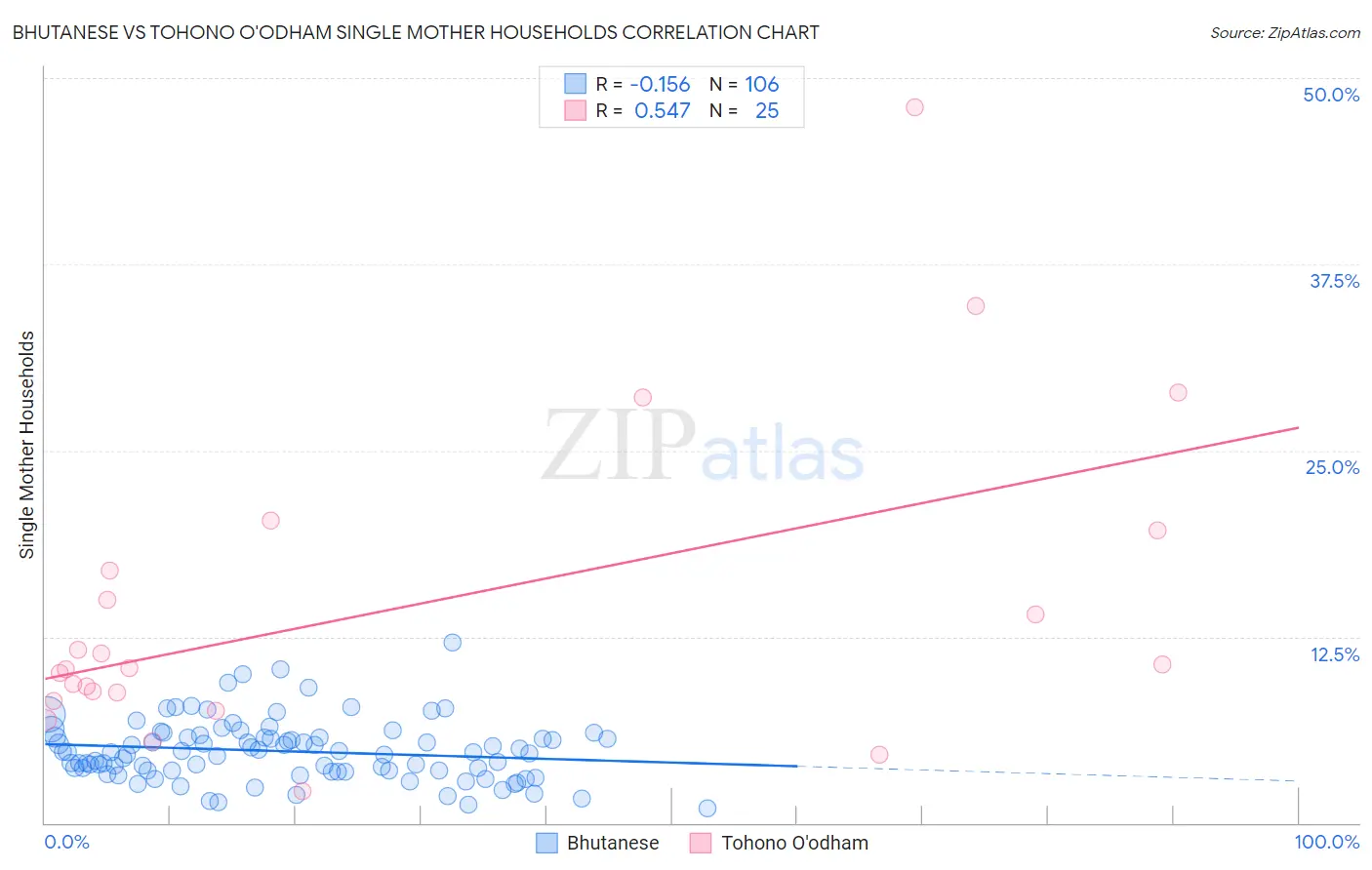 Bhutanese vs Tohono O'odham Single Mother Households