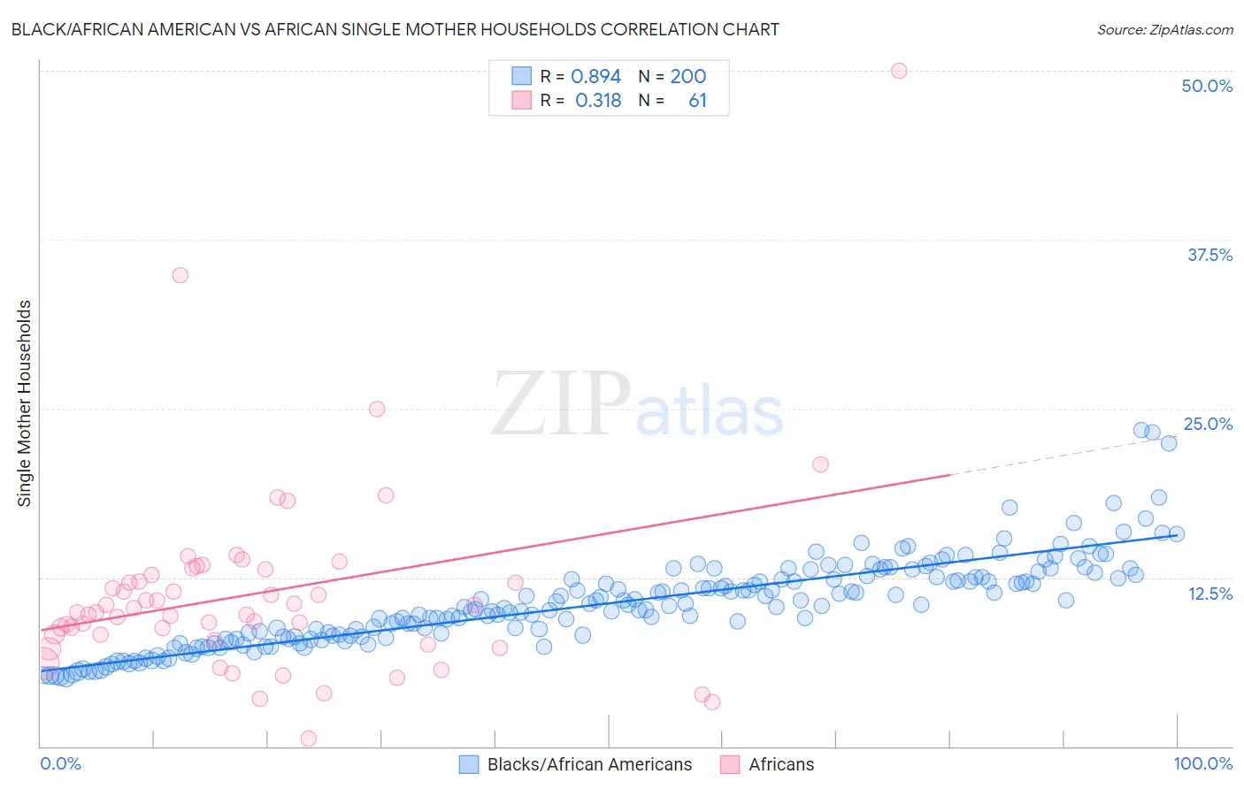 Black/African American vs African Single Mother Households