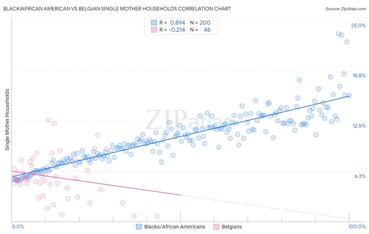 Black/African American vs Belgian Single Mother Households