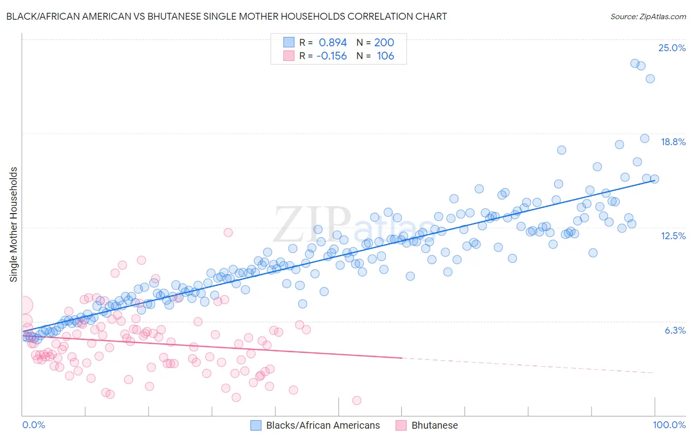 Black/African American vs Bhutanese Single Mother Households