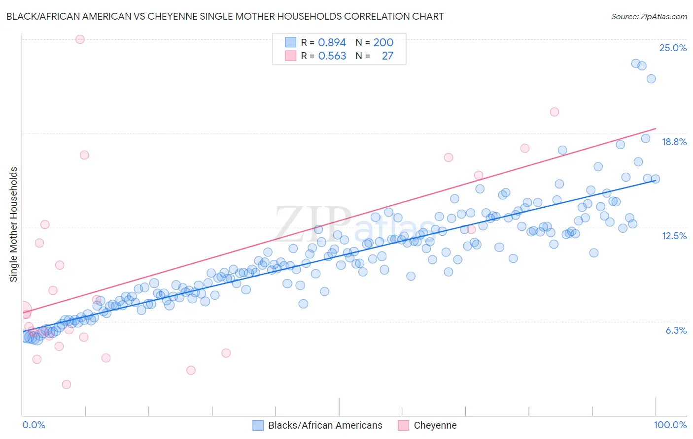 Black/African American vs Cheyenne Single Mother Households