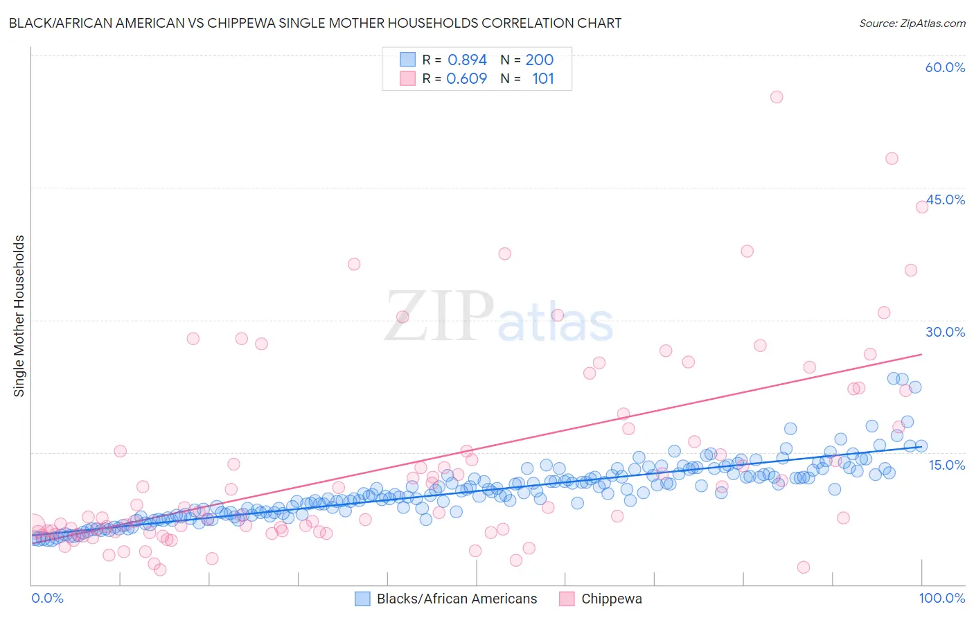Black/African American vs Chippewa Single Mother Households