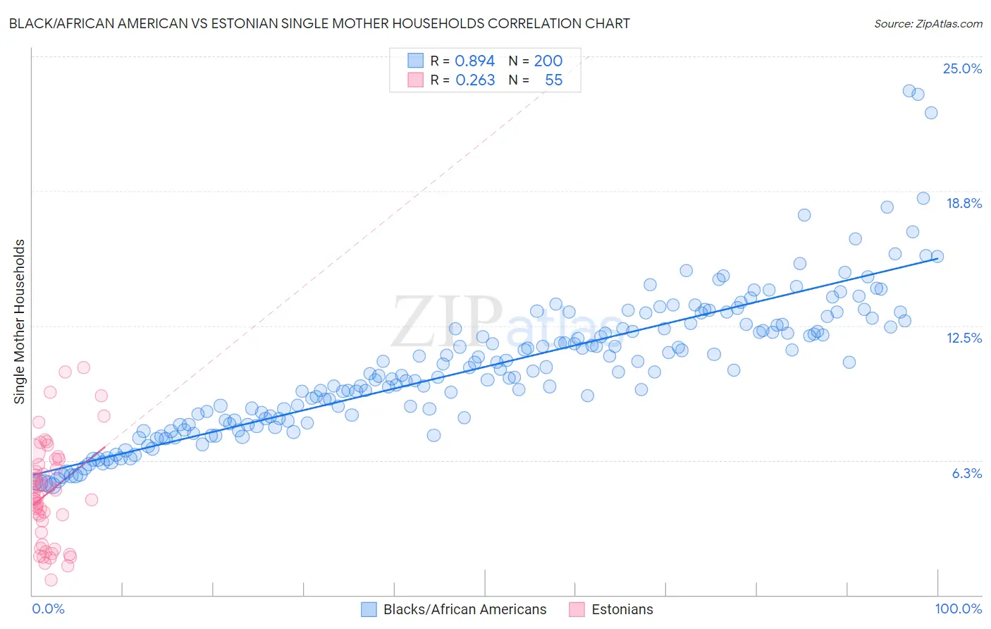 Black/African American vs Estonian Single Mother Households