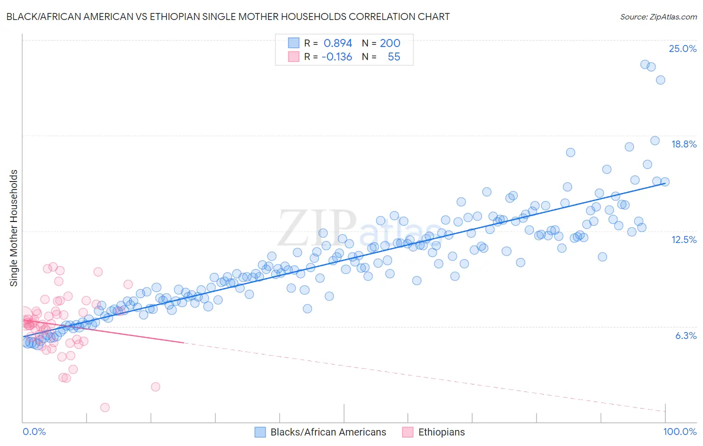 Black/African American vs Ethiopian Single Mother Households