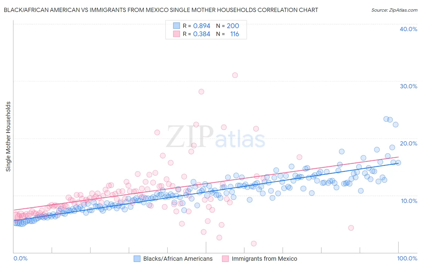 Black/African American vs Immigrants from Mexico Single Mother Households