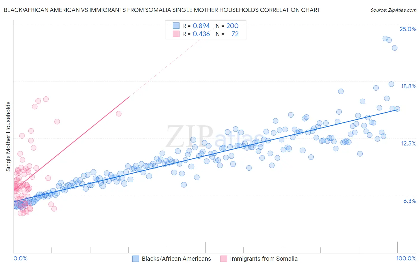 Black/African American vs Immigrants from Somalia Single Mother Households