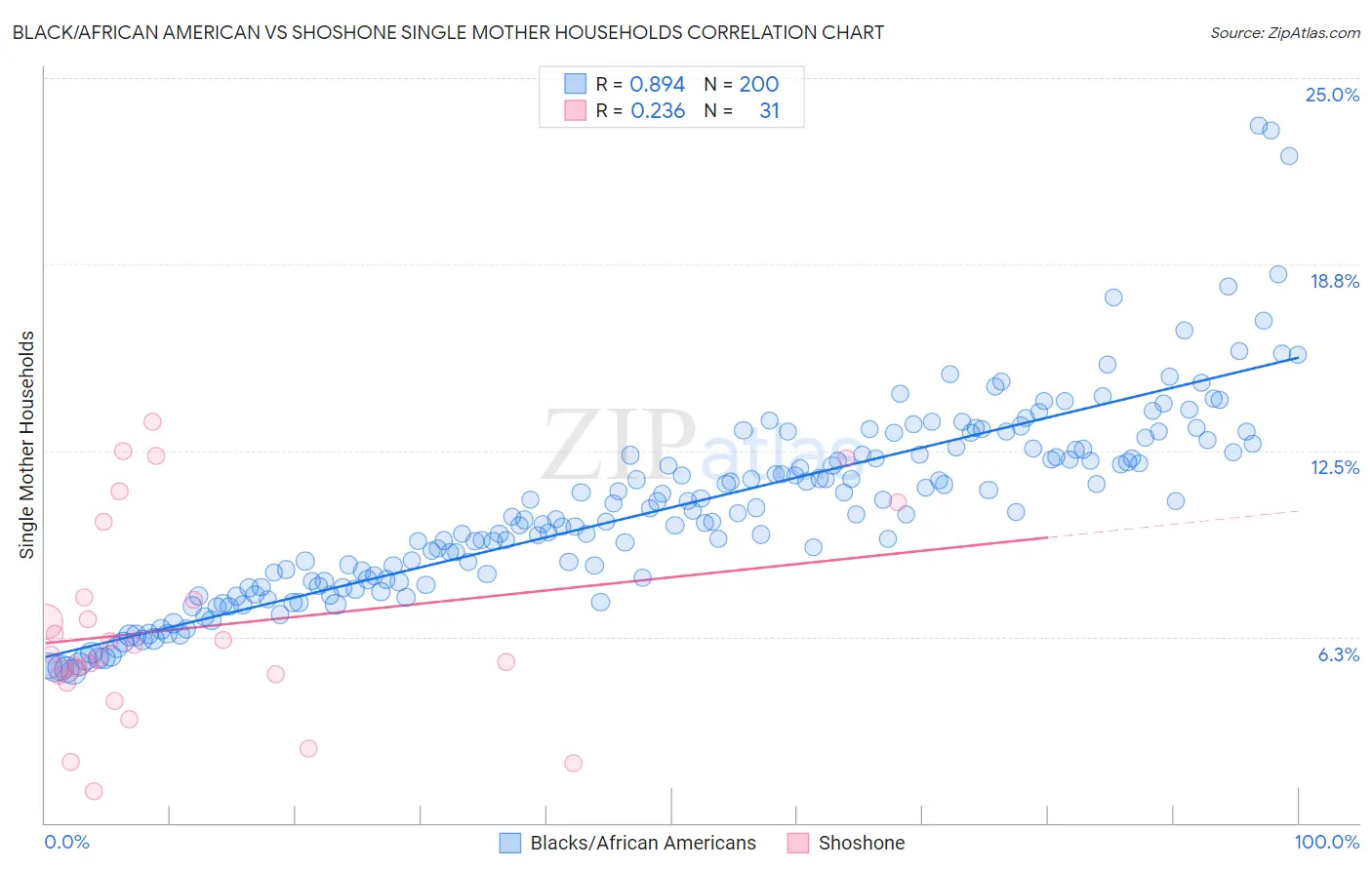 Black/African American vs Shoshone Single Mother Households