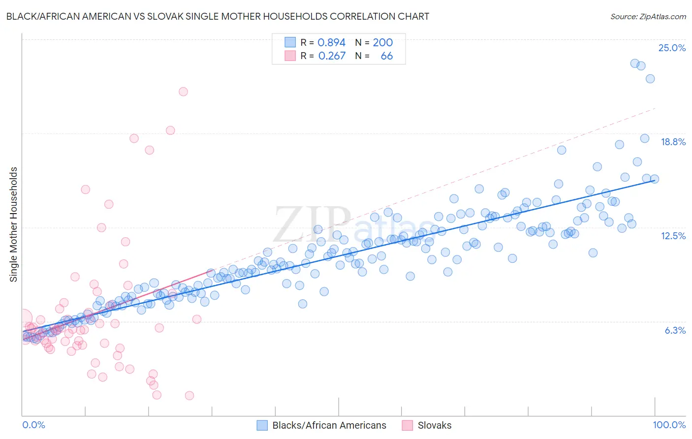 Black/African American vs Slovak Single Mother Households