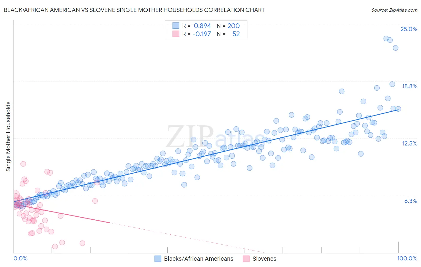 Black/African American vs Slovene Single Mother Households