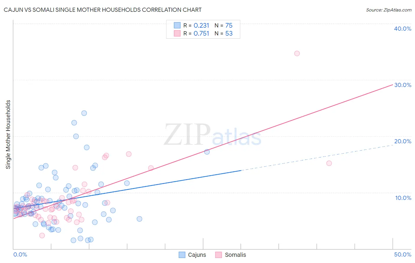 Cajun vs Somali Single Mother Households