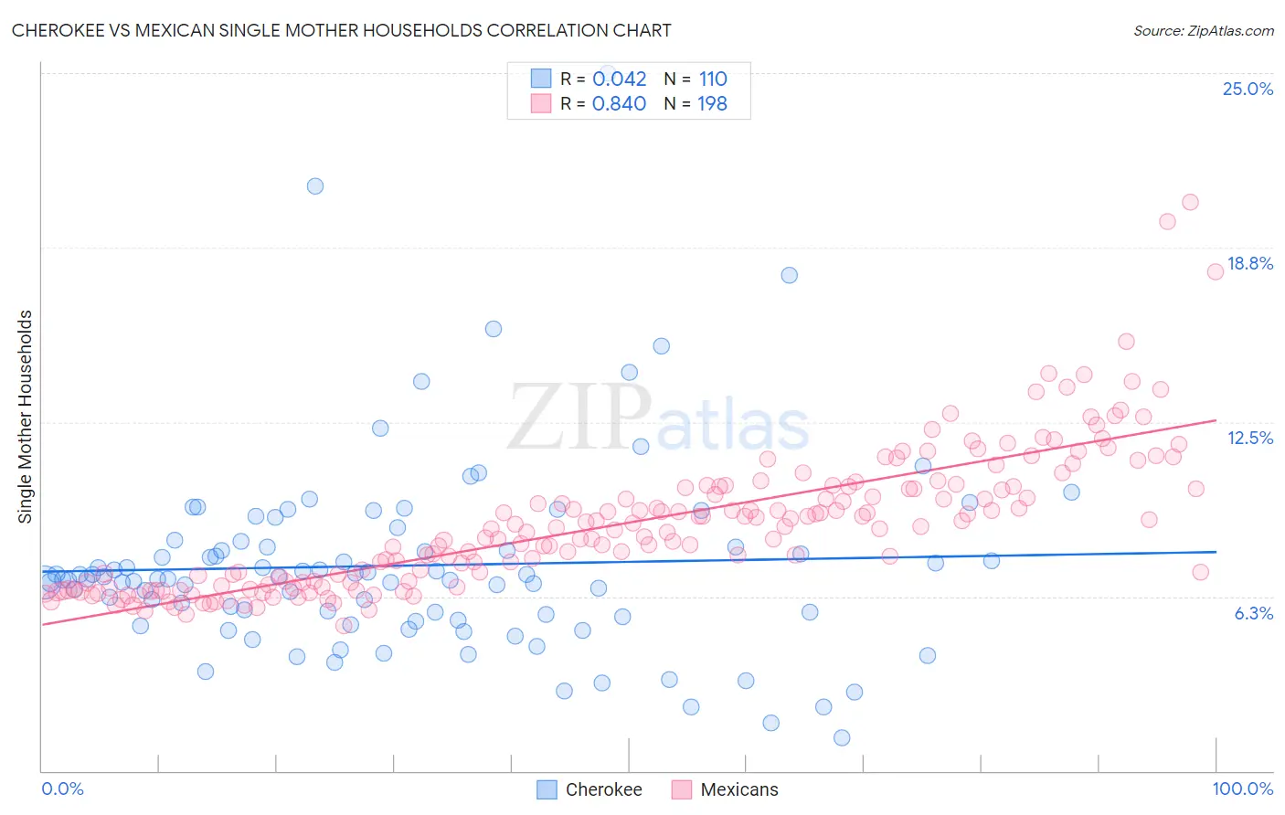 Cherokee vs Mexican Single Mother Households