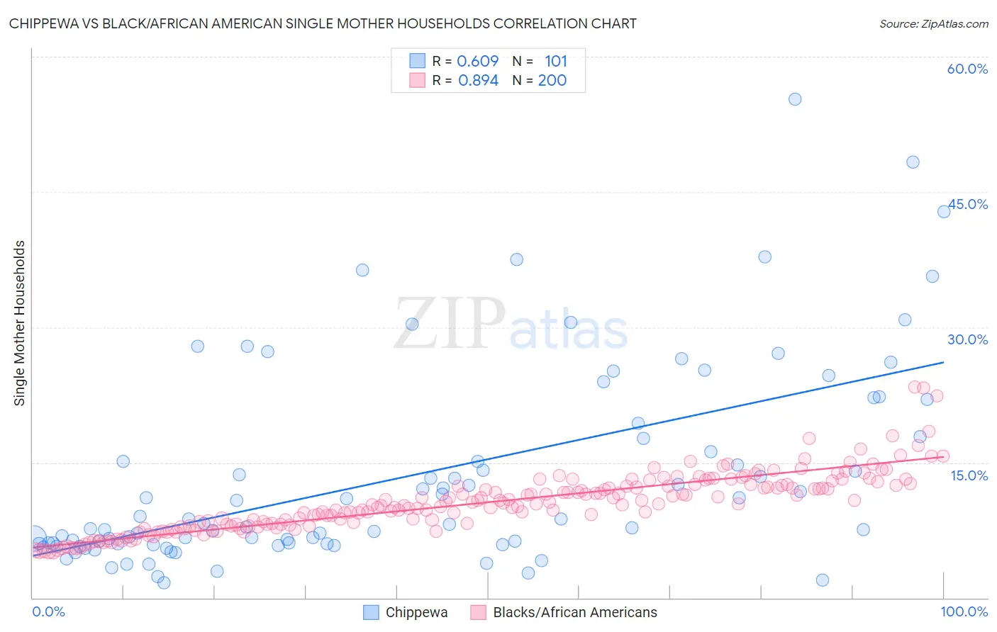 Chippewa vs Black/African American Single Mother Households