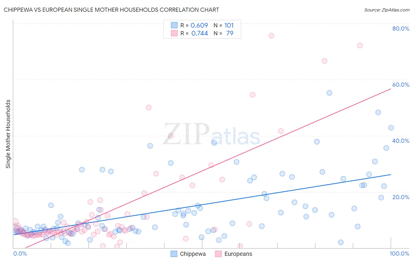 Chippewa vs European Single Mother Households