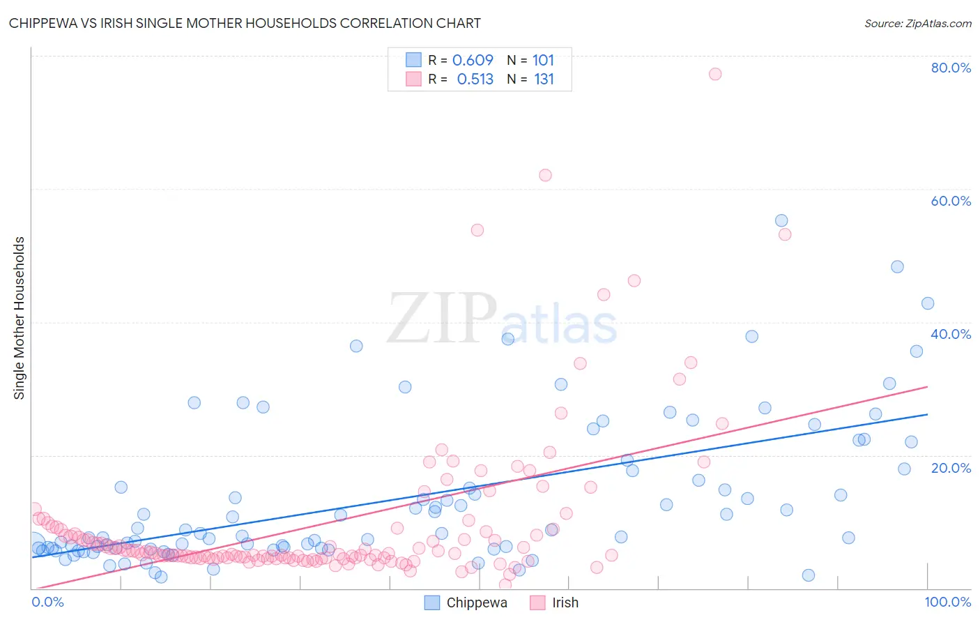 Chippewa vs Irish Single Mother Households