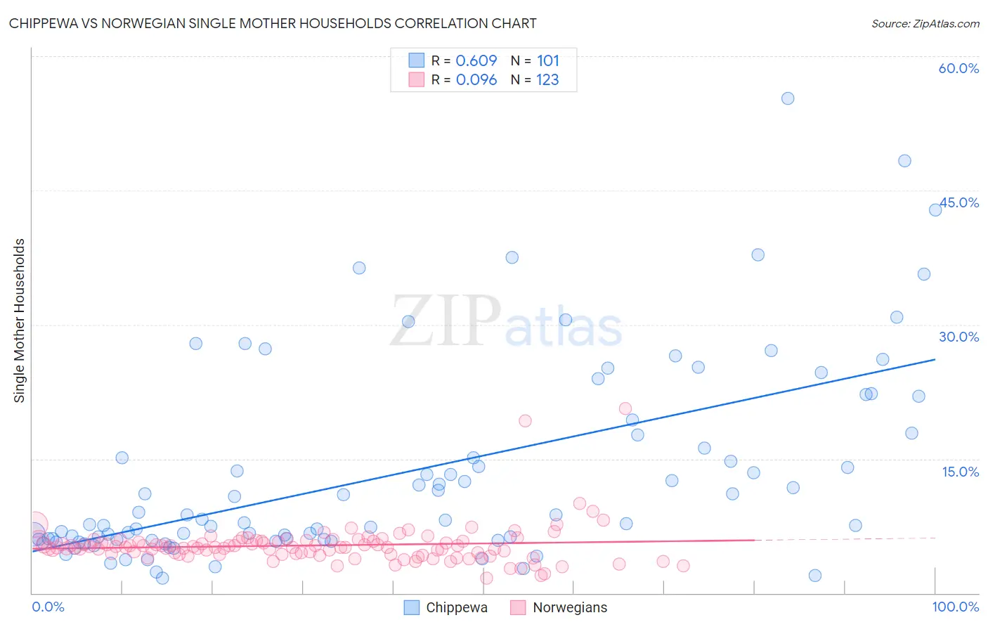 Chippewa vs Norwegian Single Mother Households