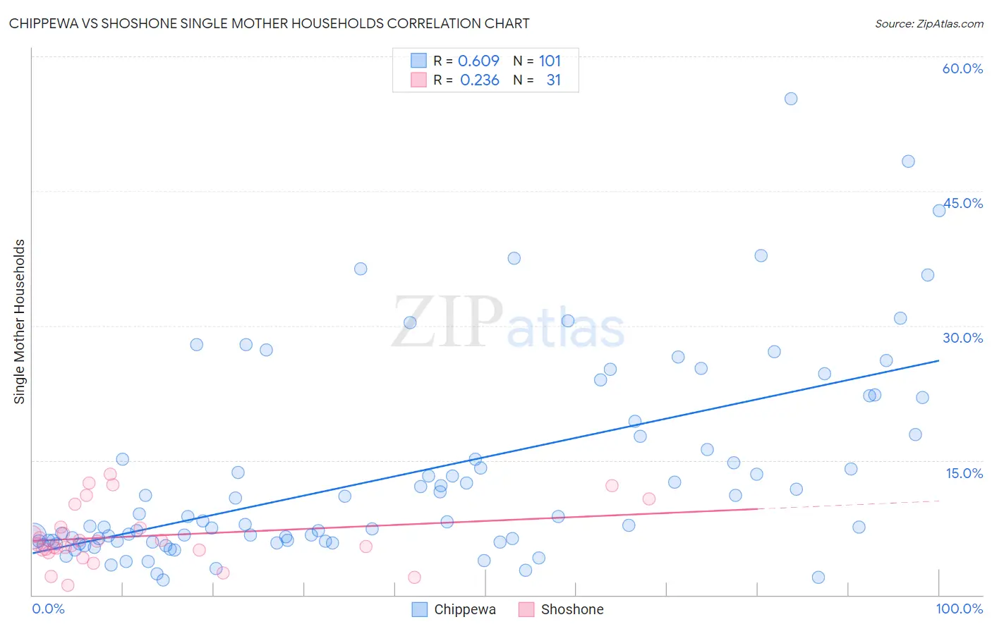 Chippewa vs Shoshone Single Mother Households